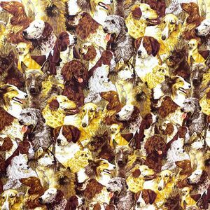 Dogs Home Decor Fabric 36"x 45" Craft Drapery Screen Print Brown Gold Novelty